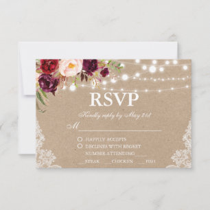 Kraft rustique mariage dentelle florale RSVP avec