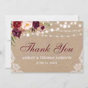 Kraft Rustique Mariage Floral Lumières Lace Merci