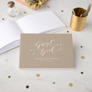 Kraft Simple calligraphy rustic greenery wedding Guest Book