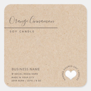 Kraft Simple typography white heart  candle  Square Sticker