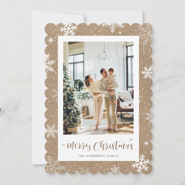 Kraft Snowflake Photo Merry Christmas Card (Front)