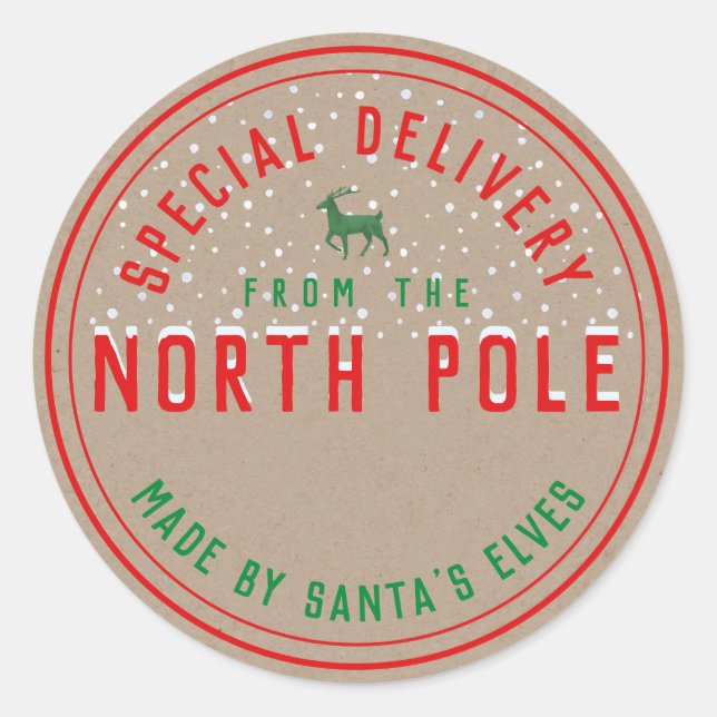 Kraft Special Delivery From The North Pole Classic Round Sticker (Front)