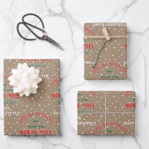 Kraft Special Delivery North Pole Three Kids Names Wrapping Paper Sheet