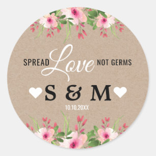 Kraft Spread Love Floral Wedding Monogram Classic Round Sticker