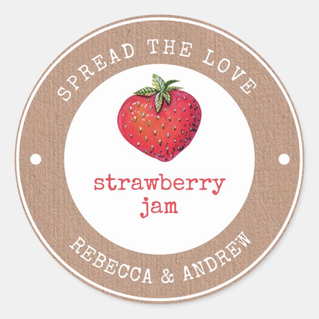 kraft Spread The Love Strawberry Jam Wedding Favou Classic Round Sticker (Front)