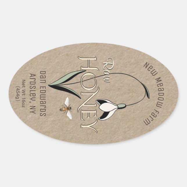 Kraft Spring Honey Label with Snowdrop Flower Bee (Front)