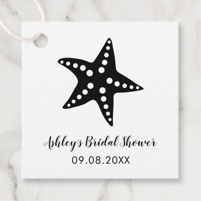 Kraft Starfish Bridal Shower Gift Favour Tag (Front)