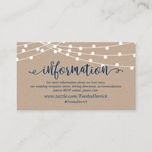 Kraft string lights, Navy Blue, Wedding Details Enclosure Card