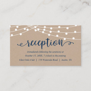 Kraft String Lights, Navy Blue, Wedding Reception Enclosure Card