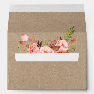 Kraft Style Coral Floral Wedding Envelope