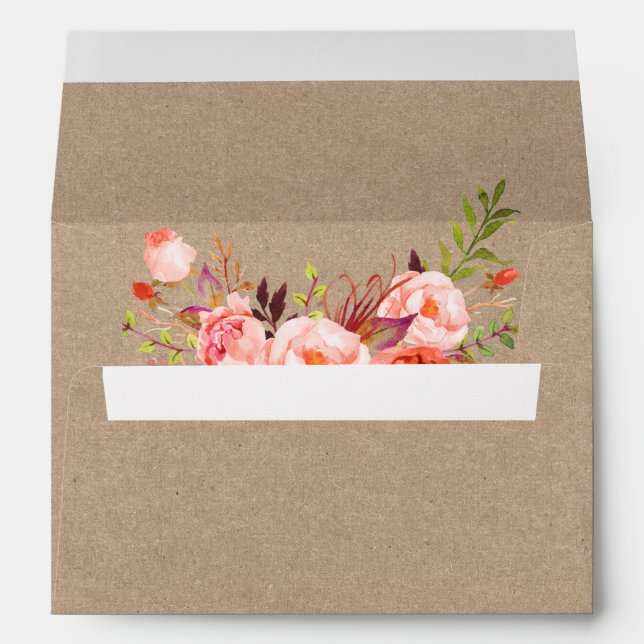 Kraft Style Coral Mariage Floral Enveloppe (Dos (Bas))