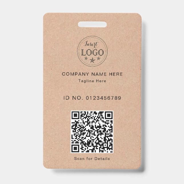 Kraft Style ID Badge – Logo & Scannable QR (Front)