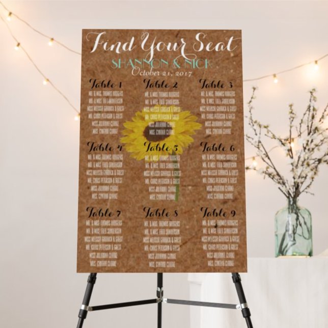 Kraft Sunflower Autumn 9 Seating Table Wedding Poster (Creator Uploaded)