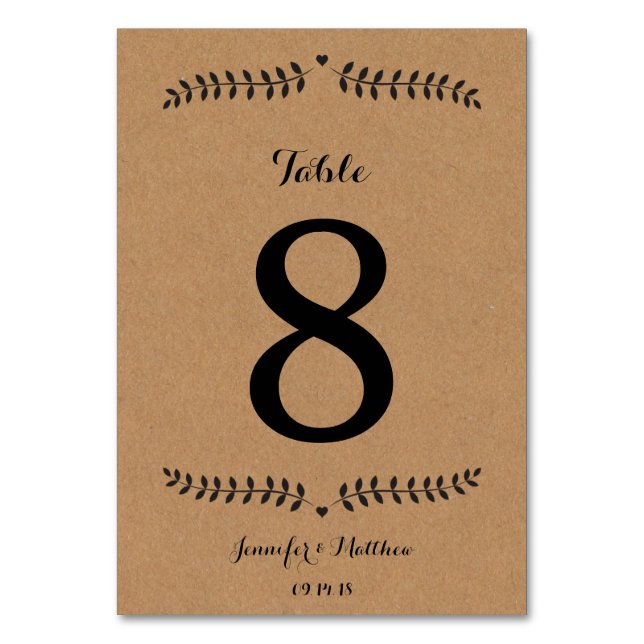 Kraft Table Number / Wedding Table Number Kraft (Front)