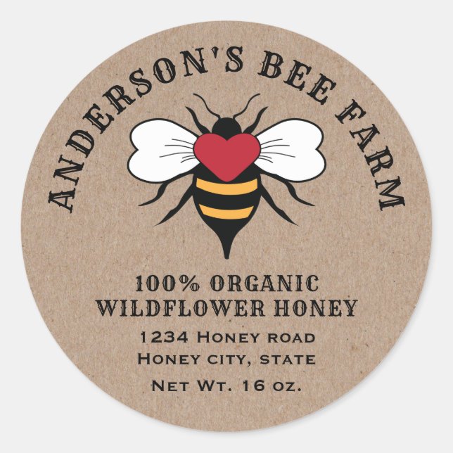 Kraft vintage bee  honey jar classic round sticker (Front)