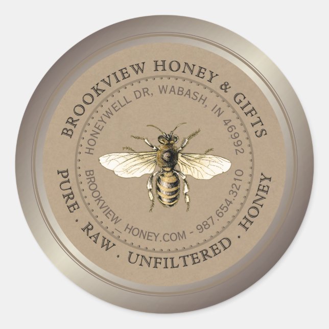 Kraft Vintage Bee Honey Jar Étiquette (Devant)