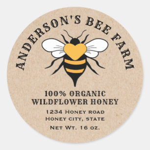 Kraft vintage bee logo honey jar classic round sticker