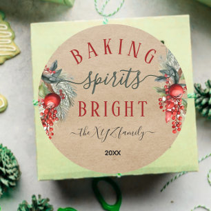 Kraft Watercolor Baking Spirits Bright Holiday Classic Round Sticker