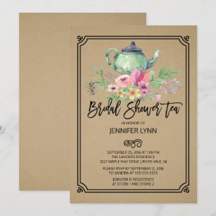 Kraft Watercolor Bridal Shower Tea Invitation