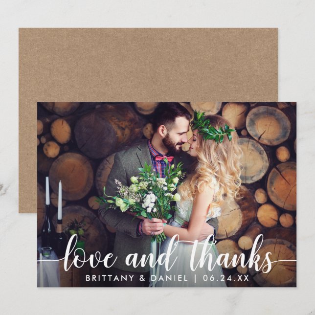 Kraft Wedding Couple Photo Love and Thanks Card (Front/Back)