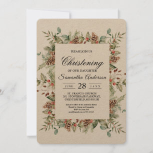 Kraft Winter Green Pine Cone Frame Invitation