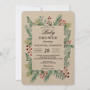 Kraft Winter Leaf Frame Greenery Invitation