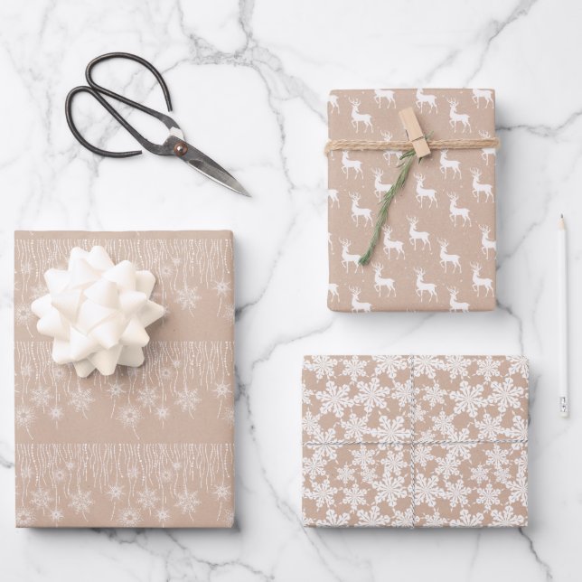 Kraft Winter White Christmas Elegant Wrapping Paper Sheet (Front)
