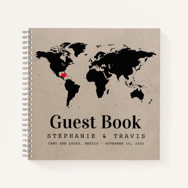 Kraft World Map Travel Theme Guest Signature Book (Front)