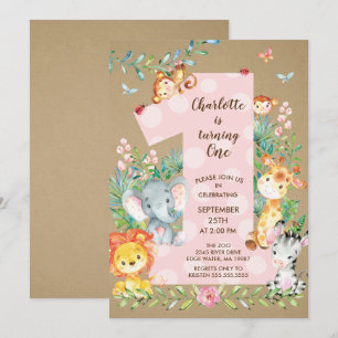 KraftJungle Big One Girls Anniversaire Invitation