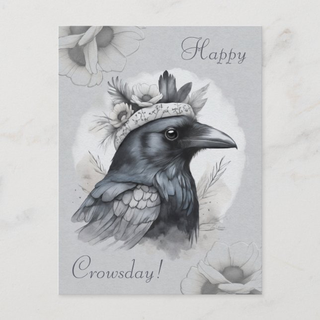Krähe Crow Rabe Portrait Flowers Map Postcard (Front)