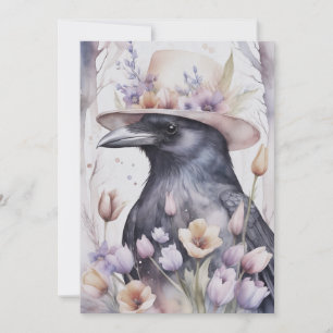 Krähe Rabe Crow mit Hut und Blumen Watercolor Holiday Card