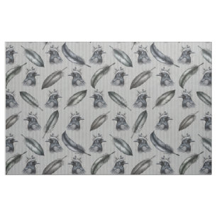 Krähen Crows Rabe Muster mit Federn Fabric