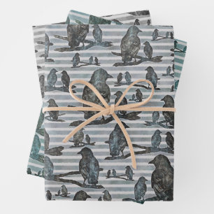 Krähen Raben Crows auf Ast Verpackung Wrapping Paper Sheet