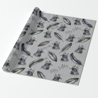 Krähen Raben Crows Feathers Feathers Own Text Wrapping Paper