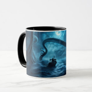 Kraken and Fishing Boat Nautical  Mug