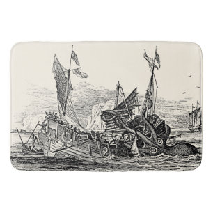 Kraken Attacks Ship Vintage Nautical Steampunk Bath Mat