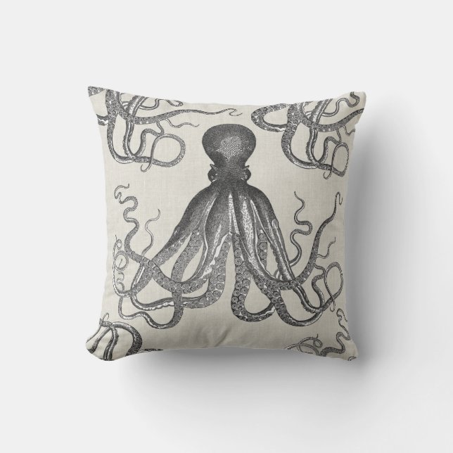 Kraken - Black Giant Octopus / Cthulhu Throw Pillow (Front)