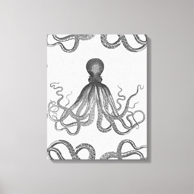 Kraken - Black Giant Octopus / Cthulu Canvas Print (Front)