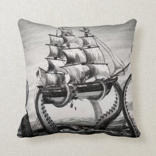Kraken Holding Pirate/Sailing Ship 20" Pillow
