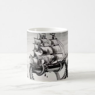 Kraken Holding Pirate/Sailing Ship White Mug