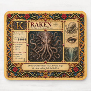 Kraken, Medieval Bestiary Art Mouse Pad