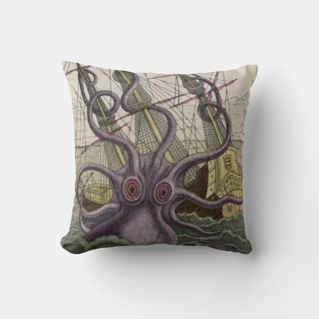 Kraken/Octopus Eatting A Pirate Ship, Colour Throw Pillow (Front)