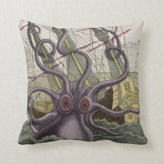 Kraken/Octopus Eatting A Pirate Ship, Colour Throw Pillow