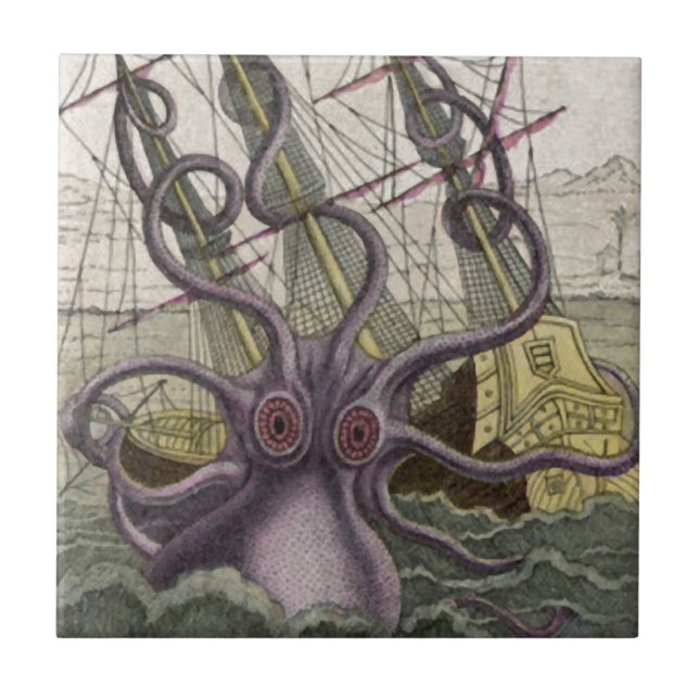 Kraken/Octopus Eatting A Pirate Ship, Colour Tile (Front)