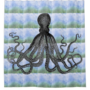 Kraken Octopus on blue green background