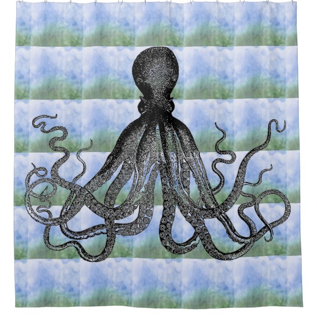 Kraken Octopus on blue green background (Front)