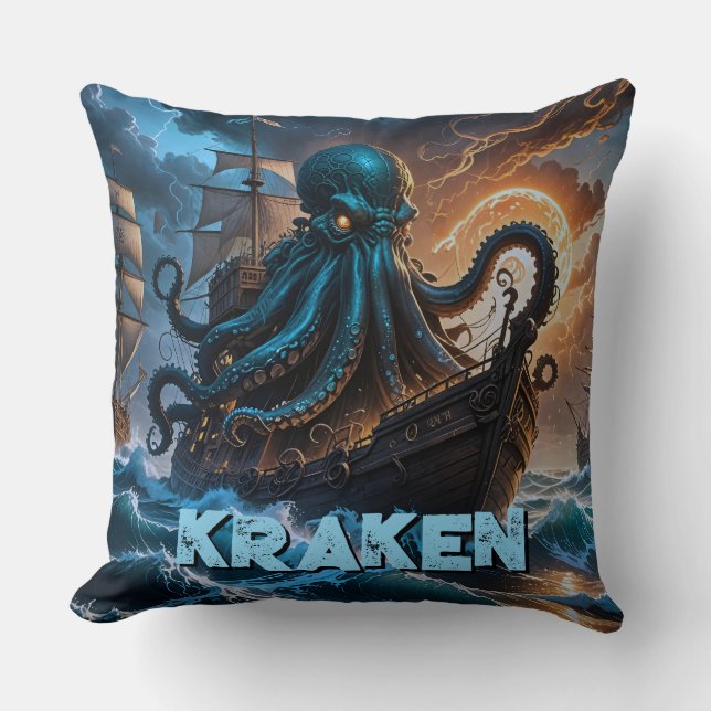 Kraken Sea Monster Throw Pillow (Front)