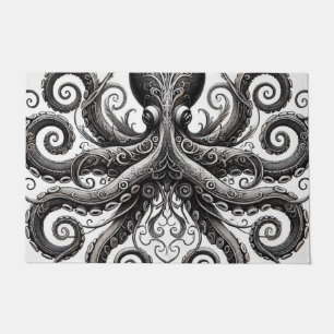 Kraken Steampunk Octopus Ornate Black Doormat
