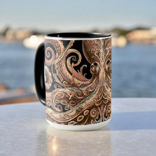 Kraken Steampunk Octopus Ornate Gold and Black Mug
