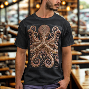 Kraken Steampunk Octopus Ornate Gold and Black T-Shirt